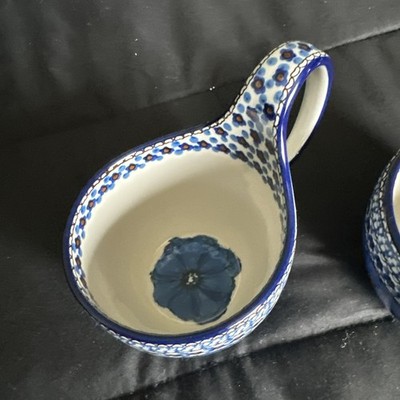 ONE Polish Pottery Bowl w/Loop 16oz Ceramika Artystyczna UNIKAT COBALT POPPIES