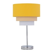 Modern Chrome 35cm Table Lamp Bedside Light Ochre Yellow Ombre Linen Shade