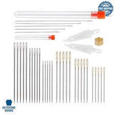 34-Pc Stainless Steel Long Sewing Needles Set with Storage - Darning, Quiltin...