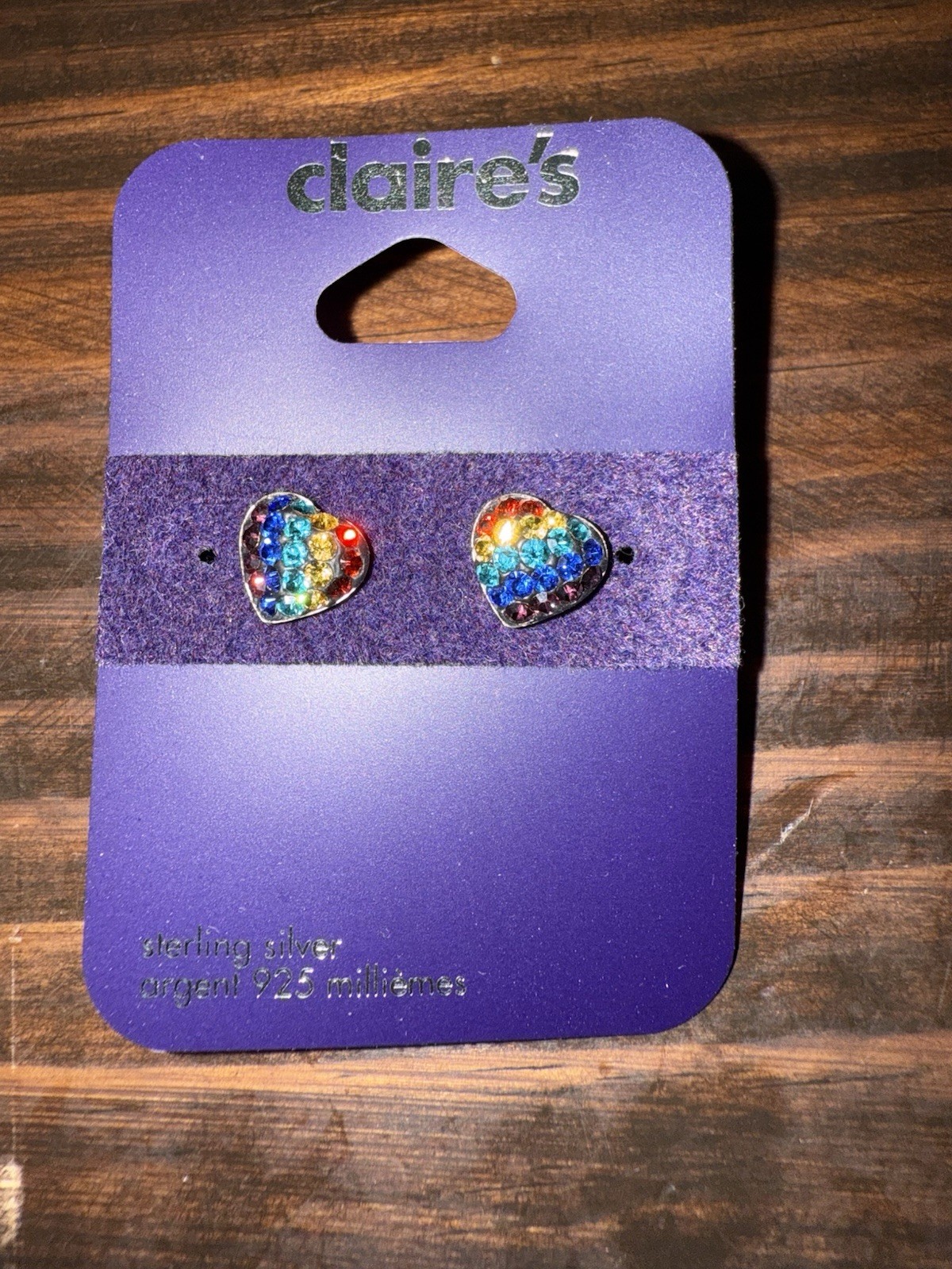 Claire’s Sterling Silver Rainbow Heart Earrings NWT