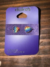 Claire’s Sterling Silver Rainbow Heart Earrings NWT