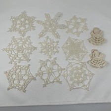 Vintage Handmade Crochet Snowflake Ornaments Lot With Angels White Christmas