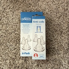 Dr Brown's Anti Colic Baby Bottle Nipple 6 Pack Narrow Slow Flow Level 1 Nipples