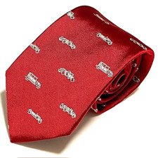 NWT Brooks Brothers Tie Fleece Red Vintage Cars Embroidered Stylish 50.5" Length