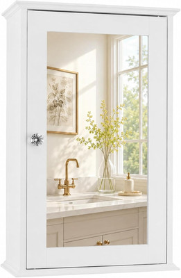 VINGLI Wall Mount Mirrored Medicine Cabinet White w/ 2 Adjustable Shelves