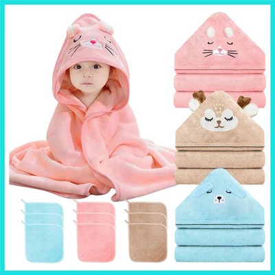12 PCS Baby Bath Towels Set, 3 PCS Hooded Baby Towels & 9 PCS Washcloths, 32x...