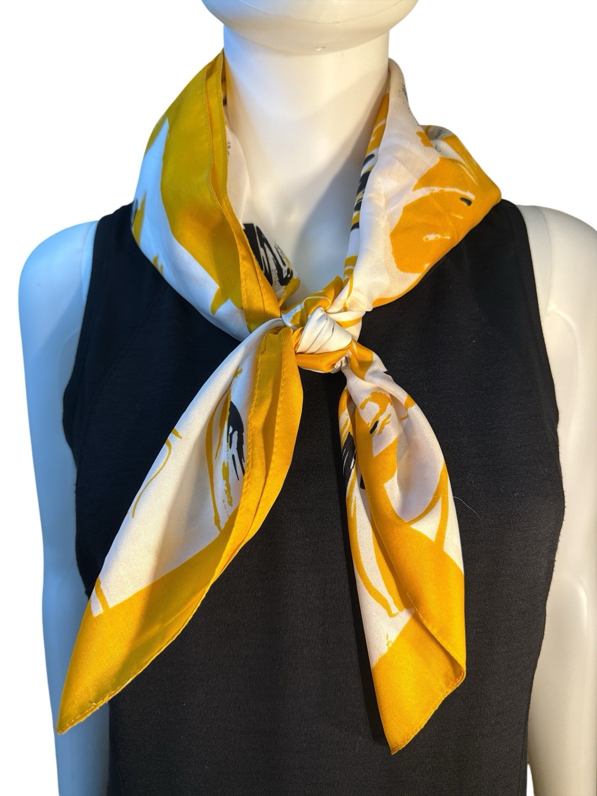 Italian-Made Yellow, Black & Cream Polyester Scarf 30x30 Pre-Owned-image