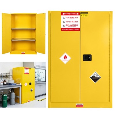 45 Gallon Flammable Safety Cabinet Yellow Steel 2 Door OSHA NFPA 30 Industrial