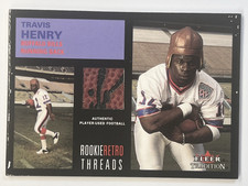 2001 Fleer Traditions Travis Henry Rookie Retro Threads Used Football Card. rookie card picture