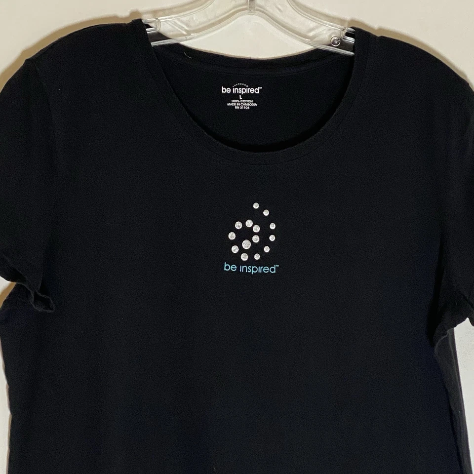 Top Be Inspired para mujer grande negro logotipo de entrenamiento manga corta algodón elástico bonito Foto 2 de 4