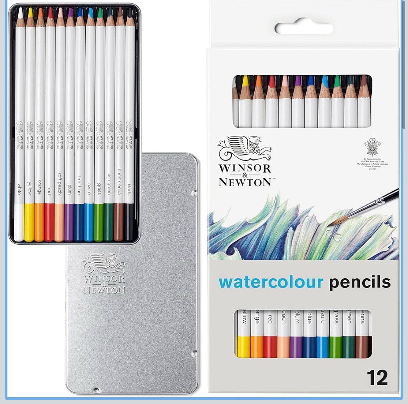 Winsor & Newton 12 Watercolour Pencils Studio Collection Soft Thick Core Art