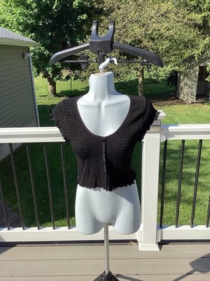 Bozzolo Women's Black Knit Scoop Neck Cropped Button Front Top Size S/M