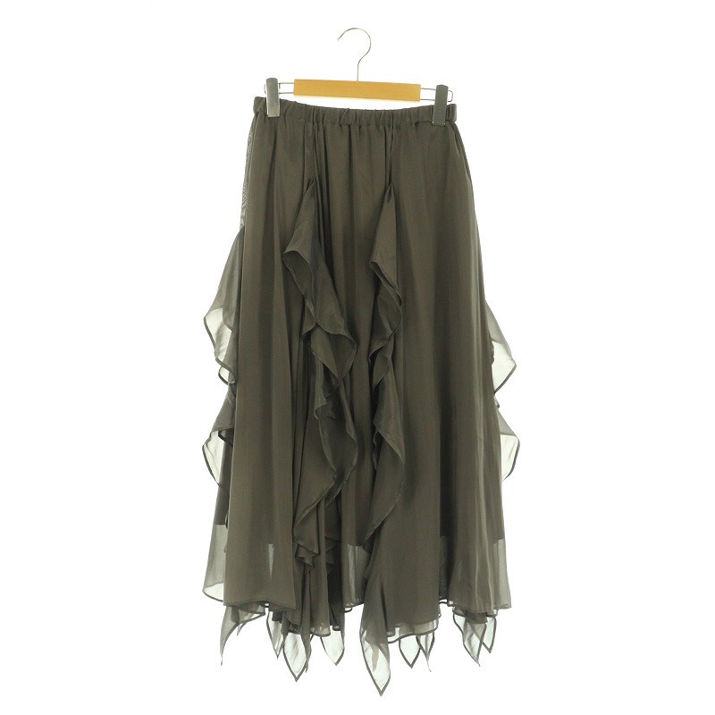 Noble 22AW Brown Ruffle Gathered Long Skirt with Elastic Waist for Women