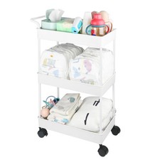 Baby Diaper Caddy, Plastic Movable Cart for Newborn Nursery Essentials Diaper...