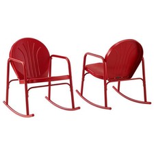 Crosley Furniture Griffith Metal Rocking Chair in Bright Red Gloss (Set of 2)