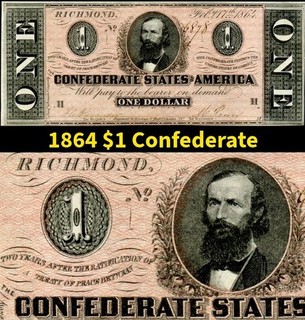 HGR SUNDAY 1864 $1 Confederate ((Civil War Issue)) Appears GEM UNCIRCULATED