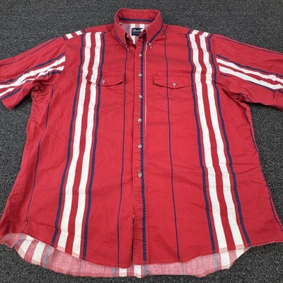 Wrangler Western Shirt Mens 2XL Red White Blue Striped Pearl Snap Cowboy Rodeo