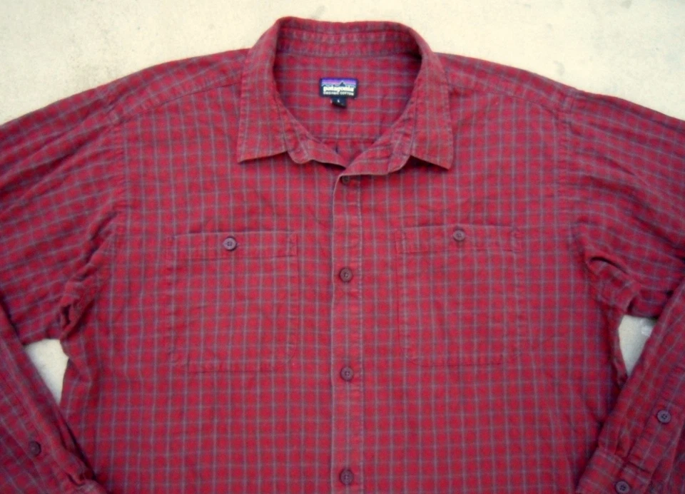 Camisa Patagonia Manga Larga Algodón Pima Para Hombre Talla Grande Roja A Cuadros Foto 2 de 4