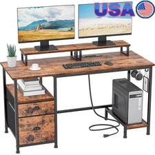 Computer Desk W/ Charging Station Monitor Stands File Storage CPU Holder New