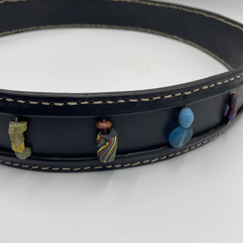 Henry Beguelin brown leather stitched waist belt Sz 110 Italy Beads Unisex - Picture 5 of 17