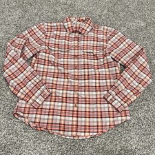 Orvis Womens Med Flannel Shirt Plaid Pink  Orange Button Up Long Sleeve Outdoor