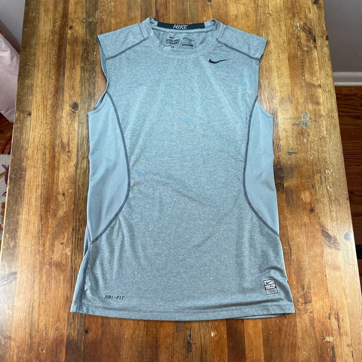 Nike Pro Combat Shirt Men s Small Gray Fitted Sleeveless Sleeve Dri Fit Workout