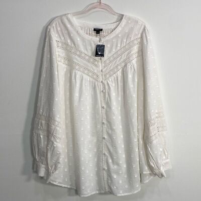 TorridPeasant Cottagecore Blouse Swiss Dot Women's 4 White