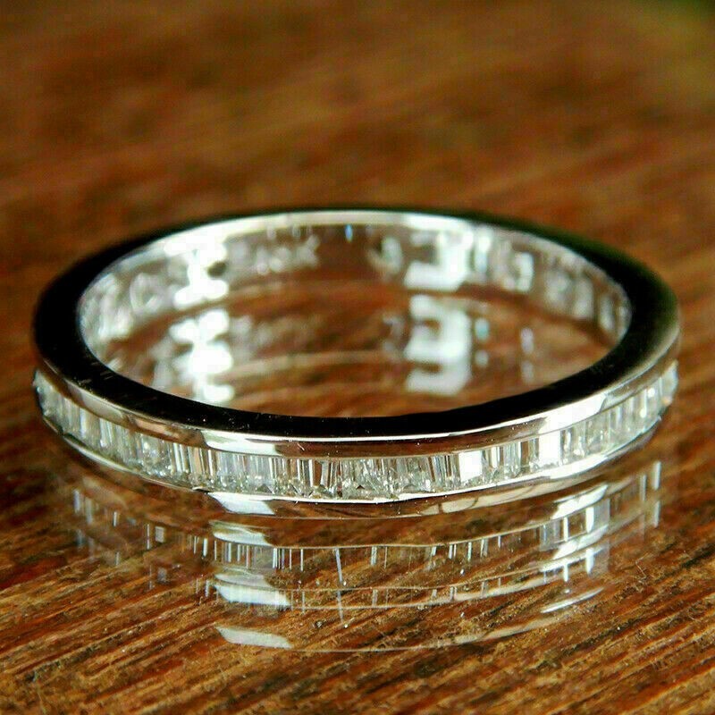 Bague De Mariage Full Eternity Diamants Simulés - 2,25 Carats Or Blanc 14k - Taille Personnalisable