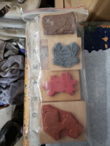 4 assorted bunnies rabbits wood mounted rubber stamps #56 - Picture 2 of 2