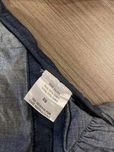 Anthropologie x Love the Label Smocked Puff-Sleeve Blouse in Blue Denim Sz XS - Picture 9 of 9