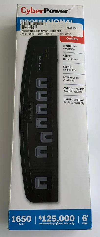 NEW CyberPower CSP706T Professional 7-Outlets Surge Suppressor 6FT Cord and TEL - Image 2 of 2