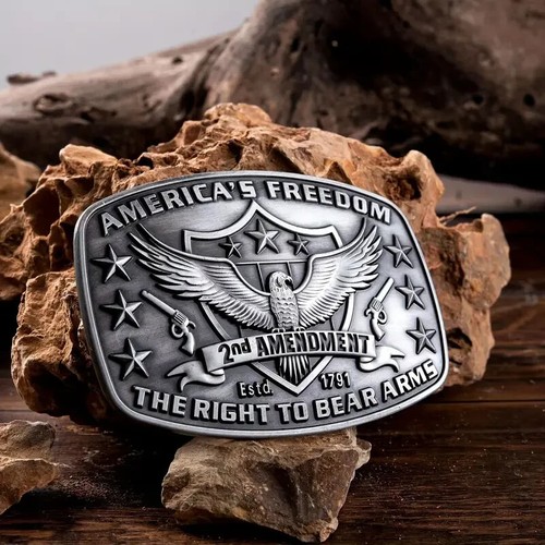 America Second Amendment Belt Buckle 2A, 2nd, Freedom, Guns Antique Silver Tone - Picture 1 of 9