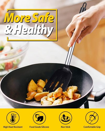 Pack of 2 Silicone Spatulas Black High Heat Resistant Non Stick Kitchen Utensils - Picture 7 of 9