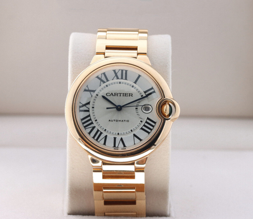 Cartier Ballon Bleu 42 mm, quadrante argento - oro rosa su bracciale, W69006Z2 - Foto 1 di 5