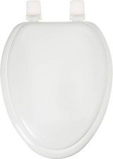 EZ-FLO White Wood Toilet Seat with Lid, Elongated, 65907
