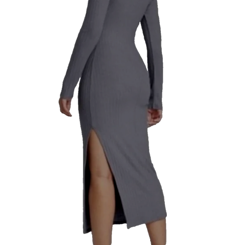 Wild Fable Damen Langarm geripptes Bodycon Maxikleid grau Stretch Gr. XXS - Bild 6 von 16