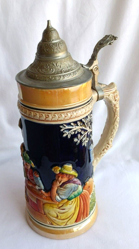 Vintage 11" Tall German Beer Stein with Pewter Lid - Picture 3 of 7