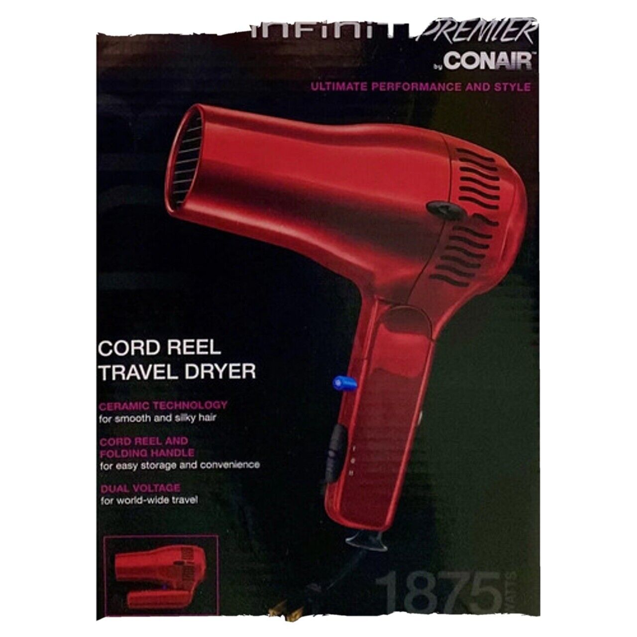 Conair - Infiniti Premier - Cord Reel Travel Dryer - 1875 Watts | 1 Hair Dryer 