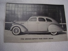 1936 Lincoln Zephyr 4 Door Sedan  Dealer  Postcard Unused Original