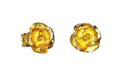 Vintage Maeve Carr New York rose clip on earrings gold colored
