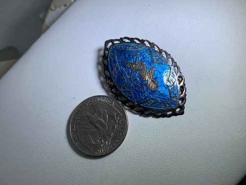 VINTAGE SIAM STERLING NIELLO BLUE ENAMEL NIELLO MEKKALA PIN BROOCH RARE - Picture 3 of 4