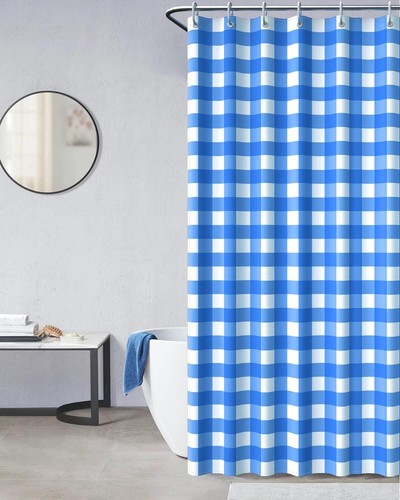 Light Blue Plaid Shower Curtain, Farmhouse Check, Modern Bathroom Decor, 72x72 - Picture 3 of 7