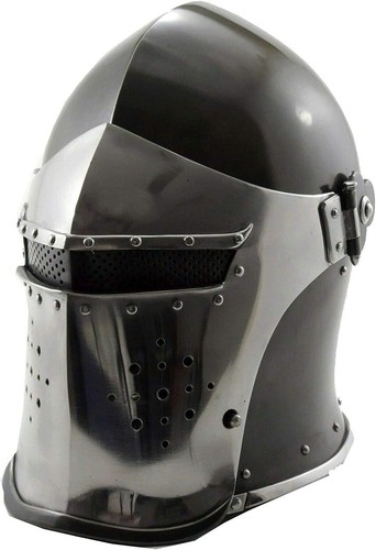 Visored Barbuta Battle Knight Helmet Black Medieval Helm Armor SCA LARP Replica - Picture 7 of 8