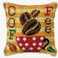 CozyCraft Coffee Cushion Kit: DIY Latch Hook Throw Pillow Cover - Hand Crochet N