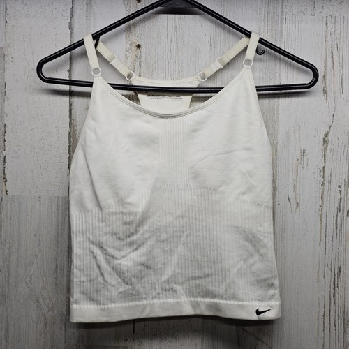 Nike Seamless White Beige Trim Ribbed Shelf Tank S/M