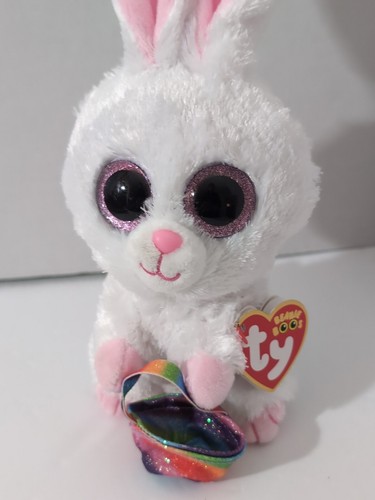 Ty Beanie Boos Sunday the Easter Bunny Rabbit 6" Glitter Rainbow Basket - Picture 2 of 6