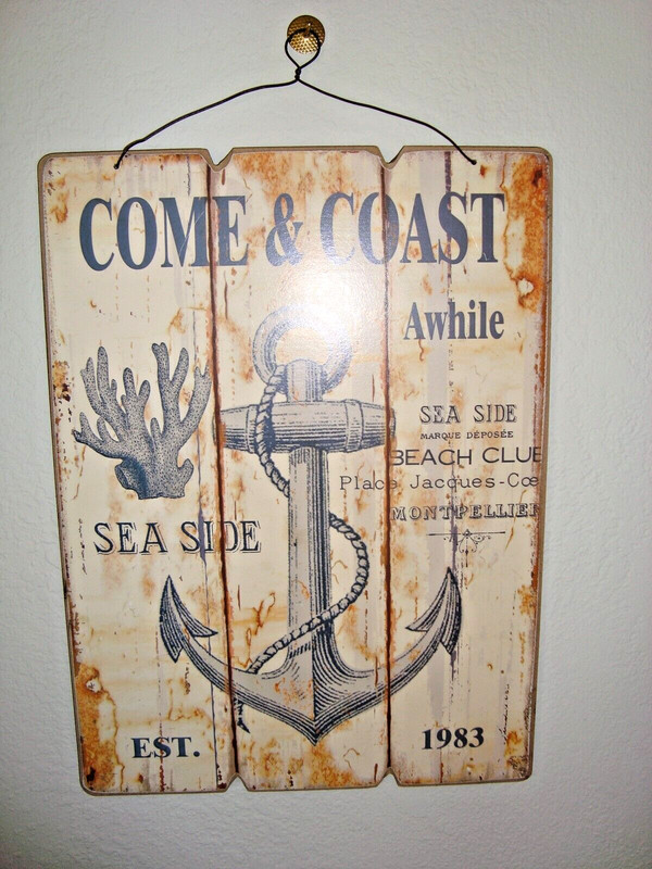 Hanging Wall Sign "Coast to Coast" with Anchor Design 13-3/4'' x 10"