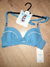 New TU Blue Halter Neck Plunge Plunge Wired Bikini Bra/Top Size 32B