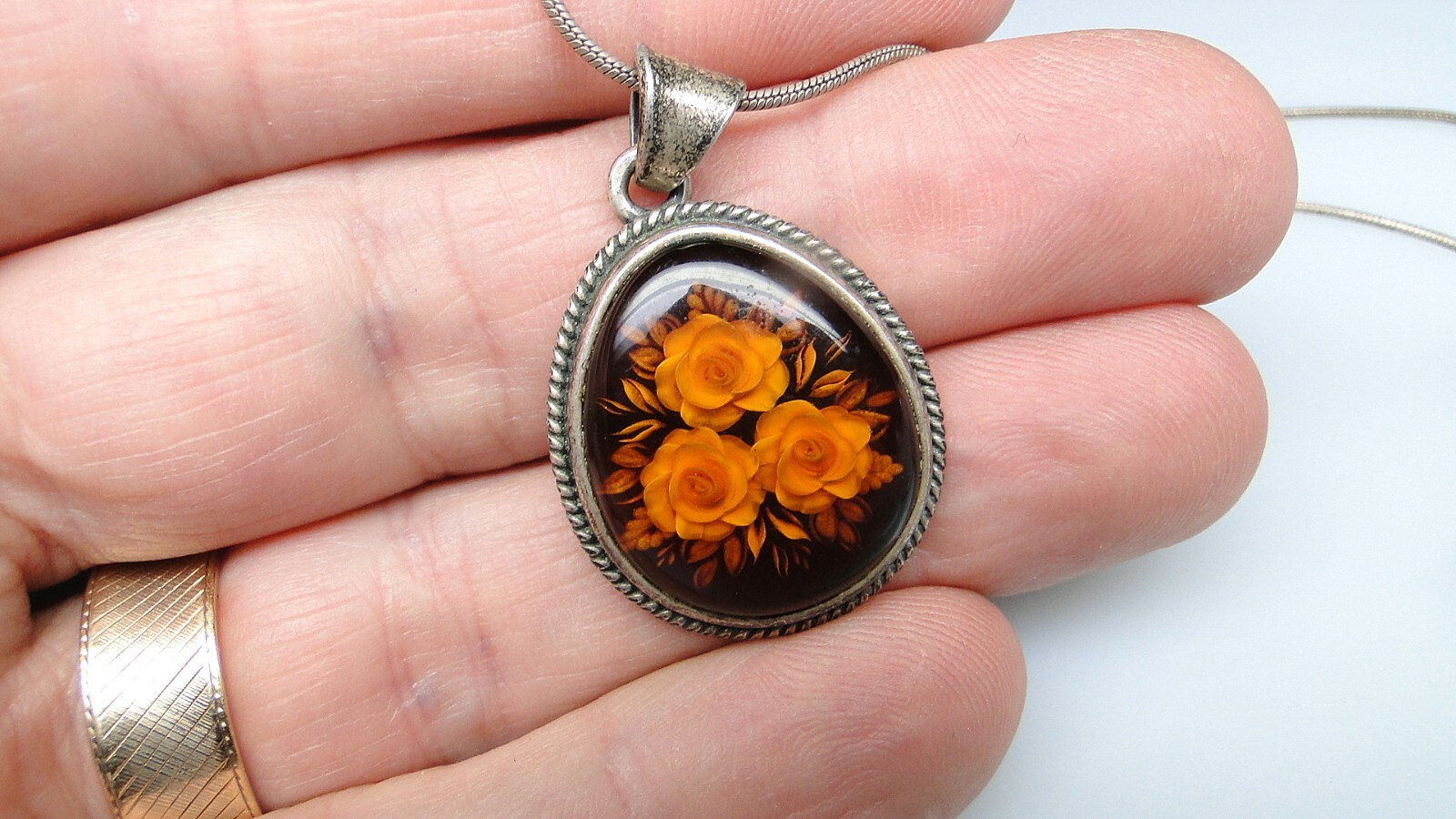 Sterling Big Amber Signed Statement Ring & Revers… - image 2