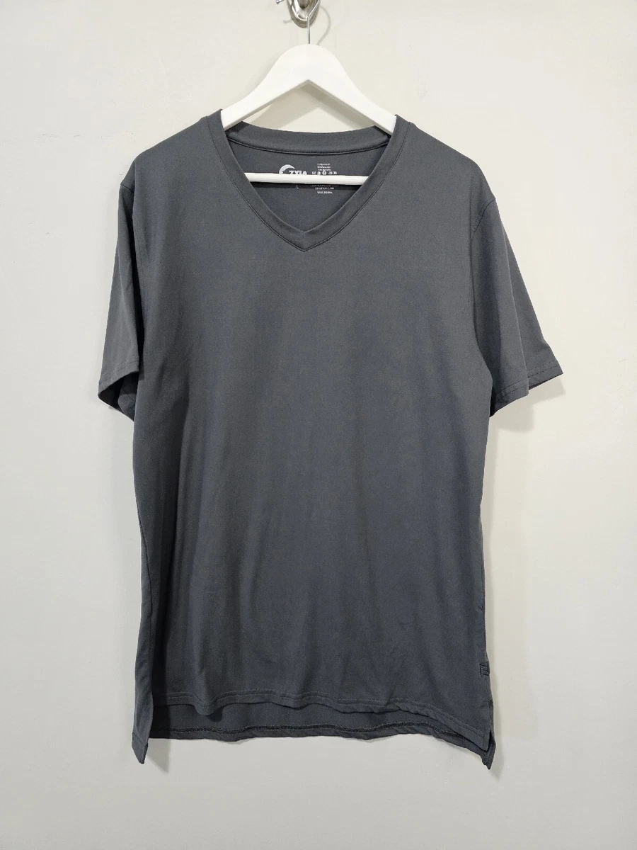 ZYIA ACTIVE Mens Activewear T-Shirt Size Large Gray V-Neck Soft Logo